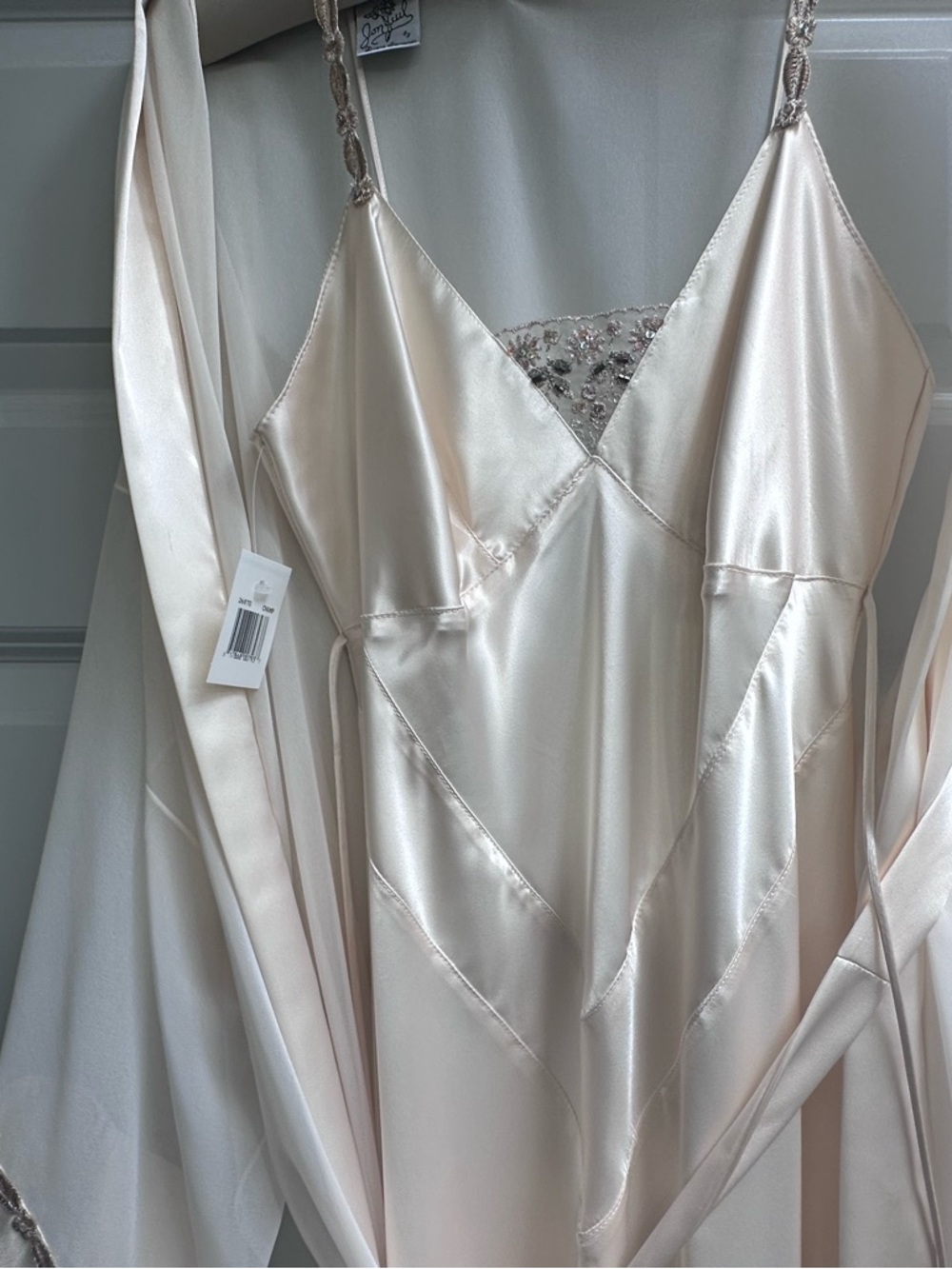 Jonquil Intimates Satin Slip Chemise Gown and Robe in Cream NWT